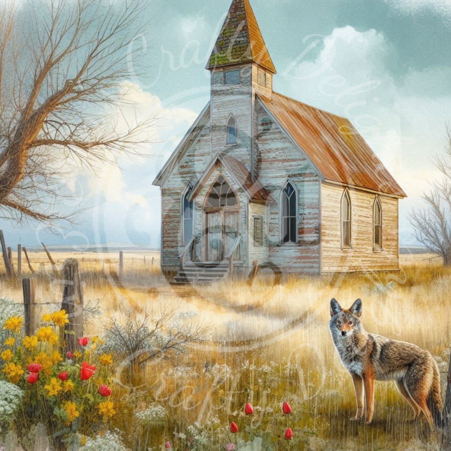 6 Spring Prairie Church and Coyote