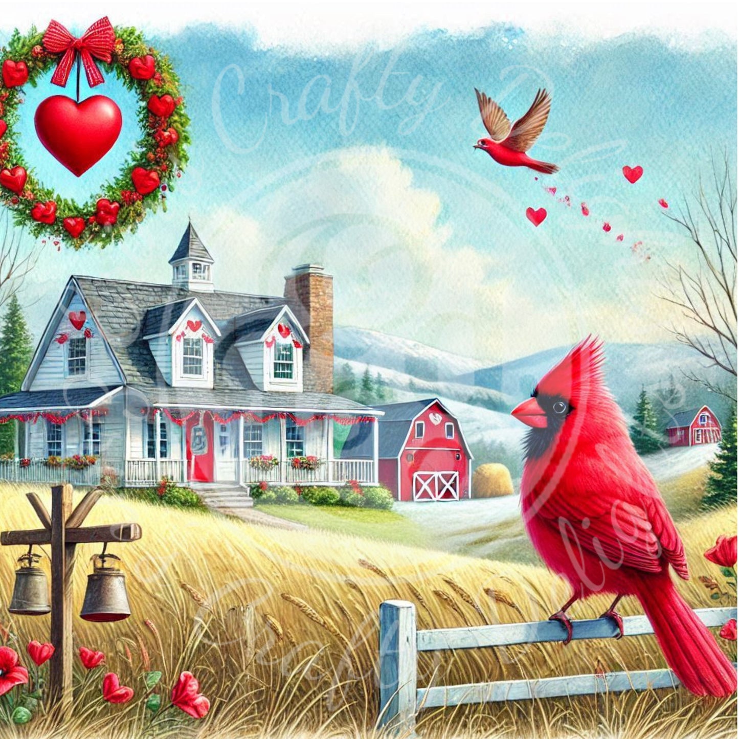 6 Valentine Cardinal and Farmhouse