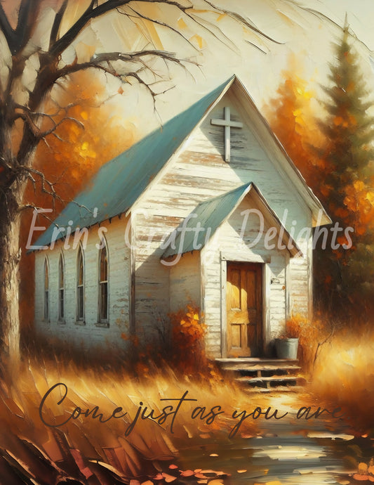 7 Sq Inspirational Autumn Church Come Just As You Are 8x8" Downloadable Printable