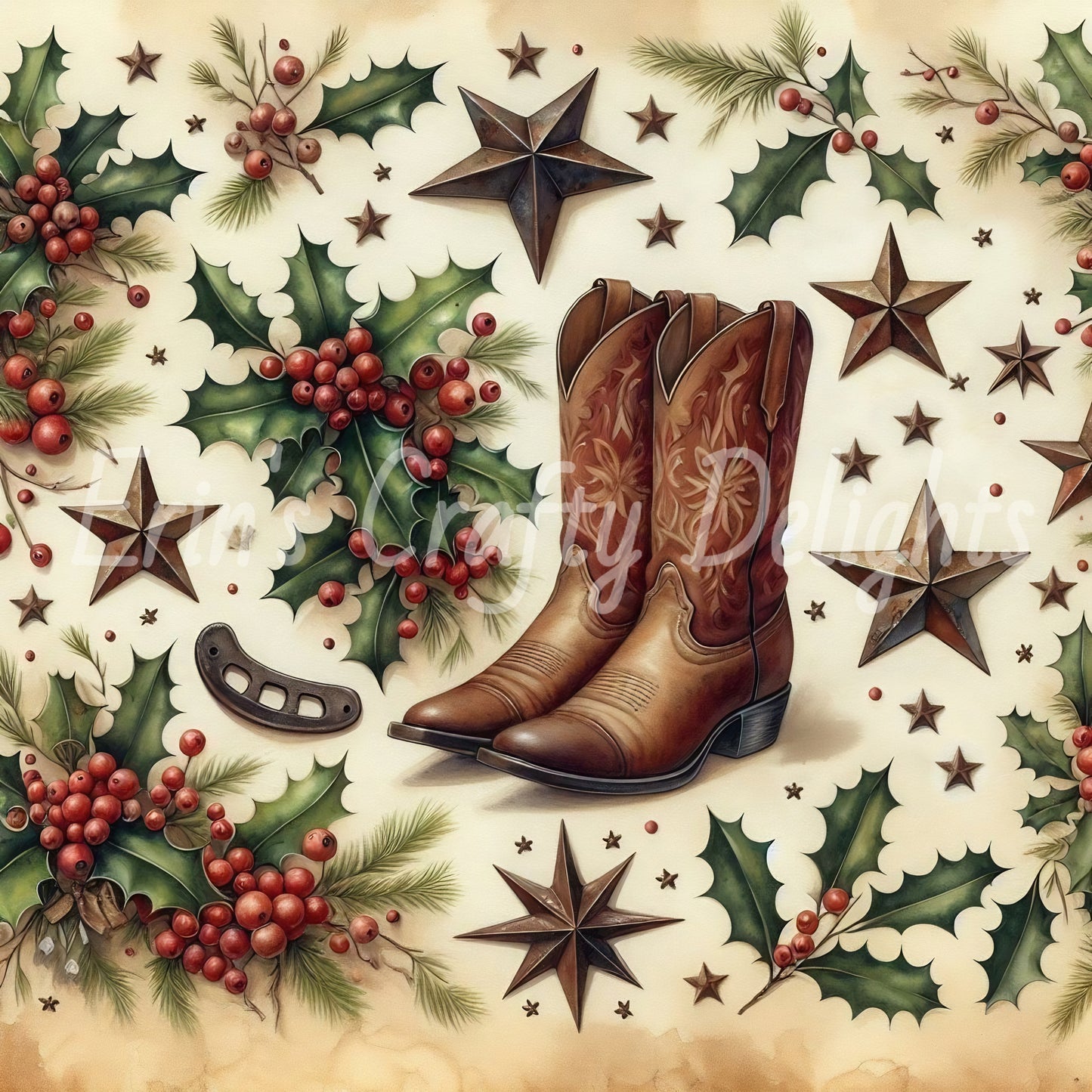 Cowboy Christmas Greenery on Cowhide Bundle