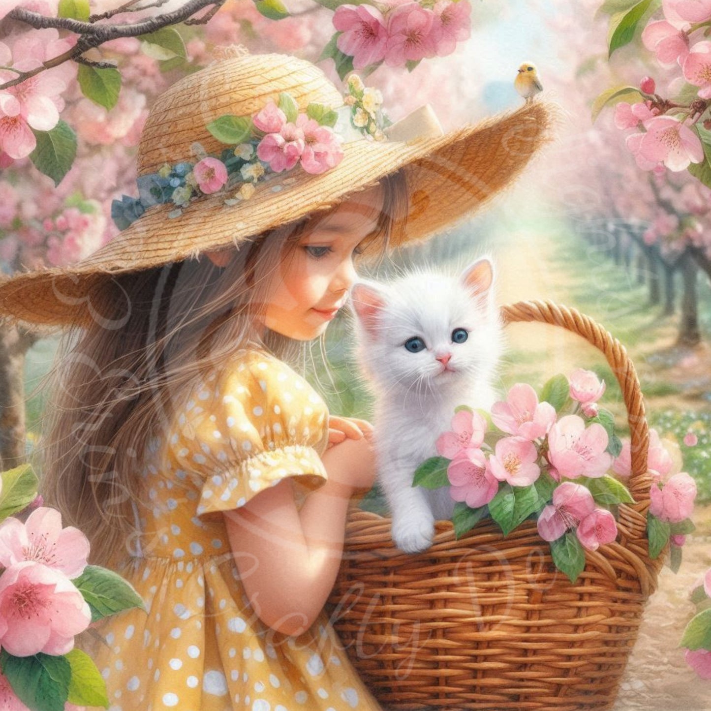 7 Spring Girl and Kitty in Yellow