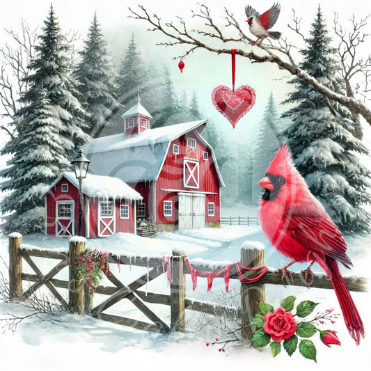 7 Valentine Cardinal and Barn