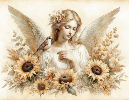 8H Fall Sparrow Angel 8x10" Printable