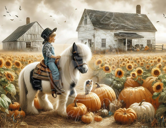 8H Fall Boy & His Pony 8x10" Printable