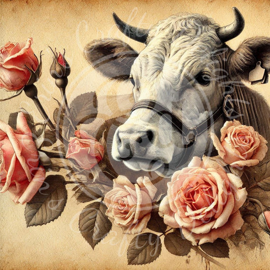 8 Sq Holstein & Roses 8x8" Printable