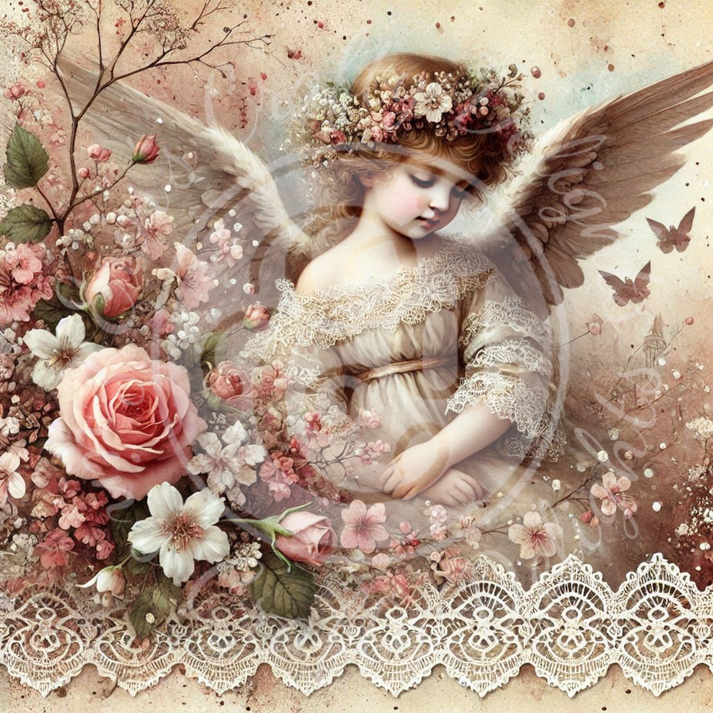 8 Sq Spring Angel Child 8x8 Printable