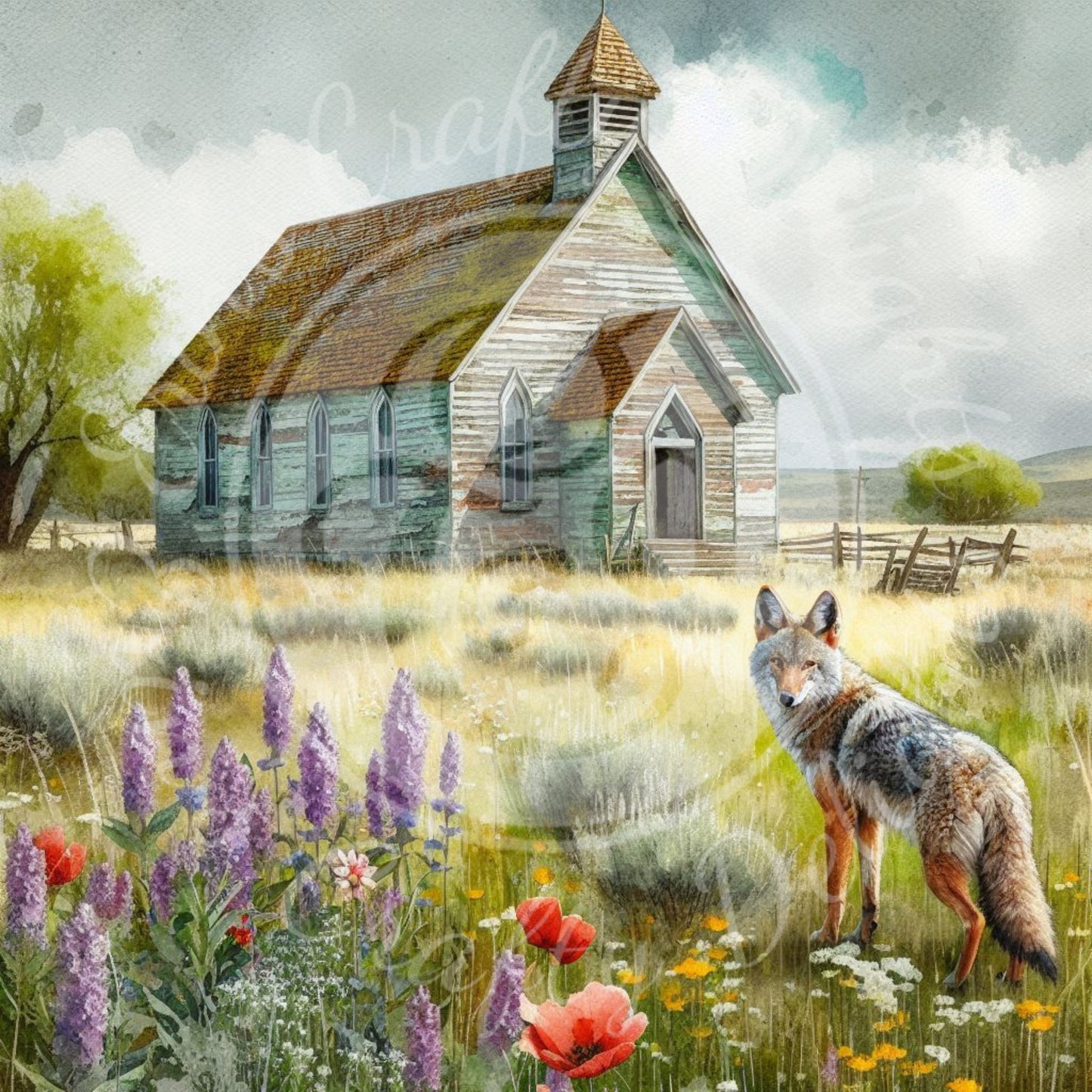 8 Spring Prairie Church and Coyote