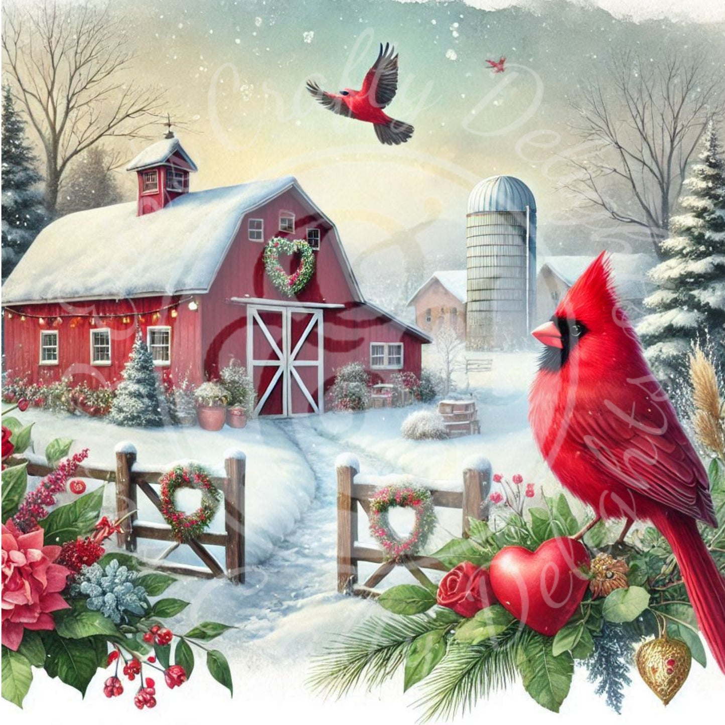 8 Valentine Cardinal and Barn