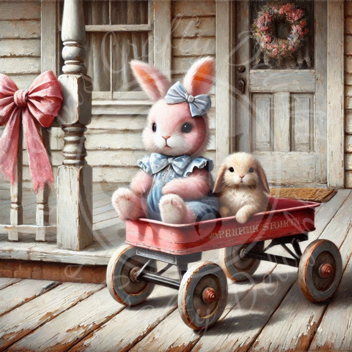 9 Bunny in a Toy Wagon