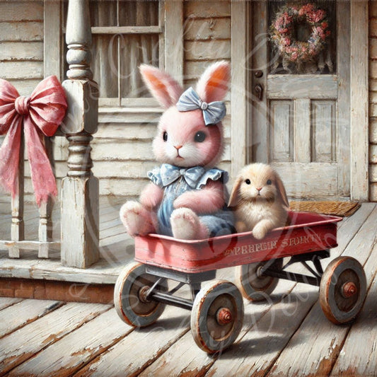 9 Bunny in a Toy Wagon