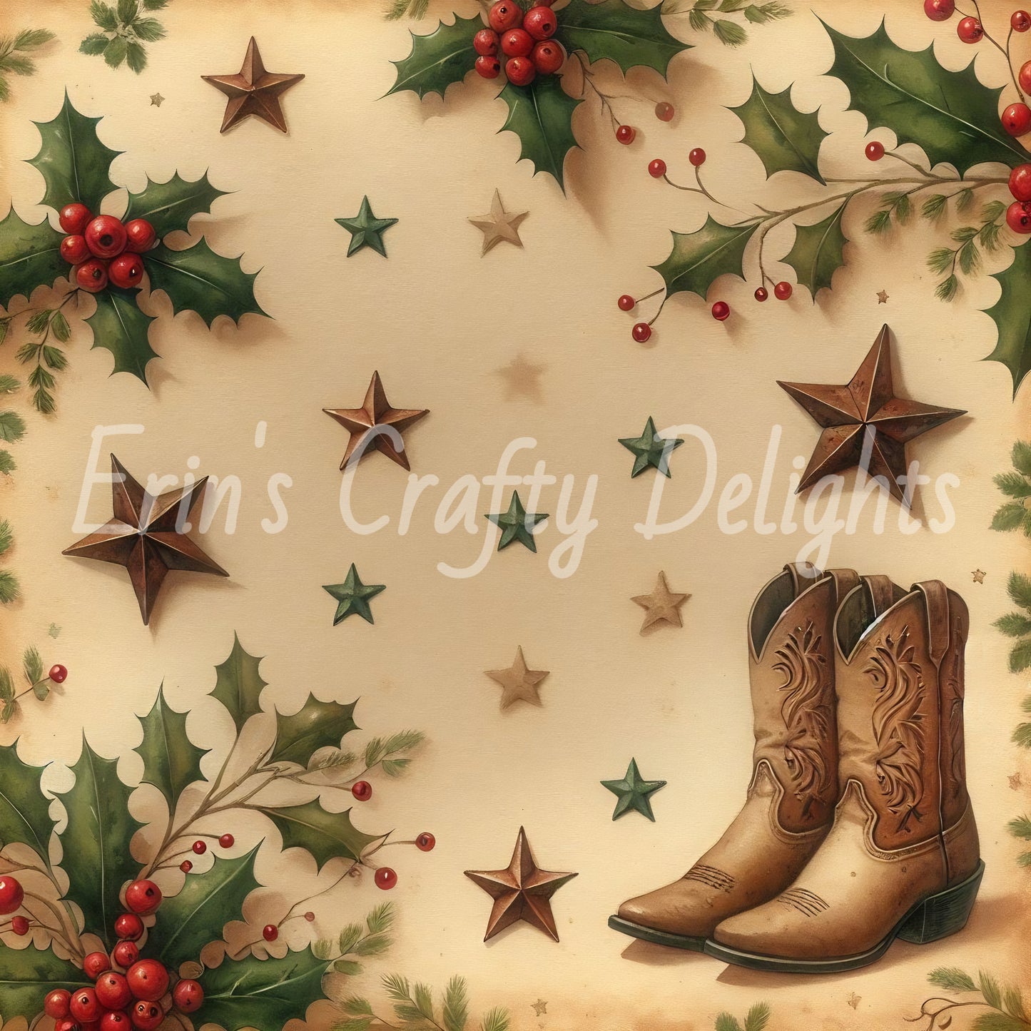Cowboy Christmas Greenery on Cowhide Bundle