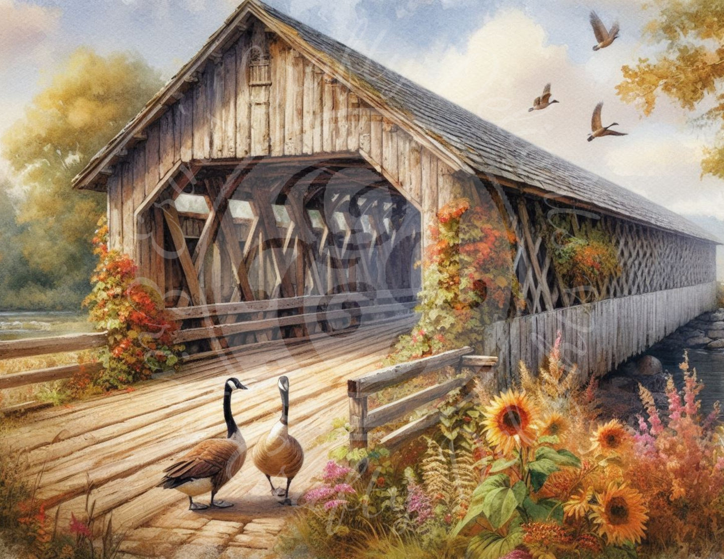 9 H Autumn Covered Bridge 8x10 Printable