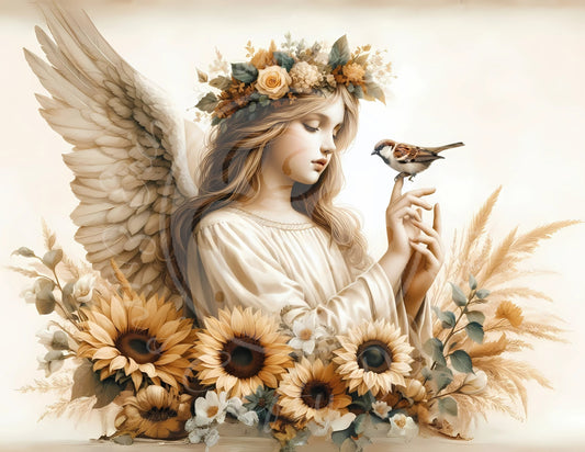9H Fall Sparrow Angel 8x10" Printable