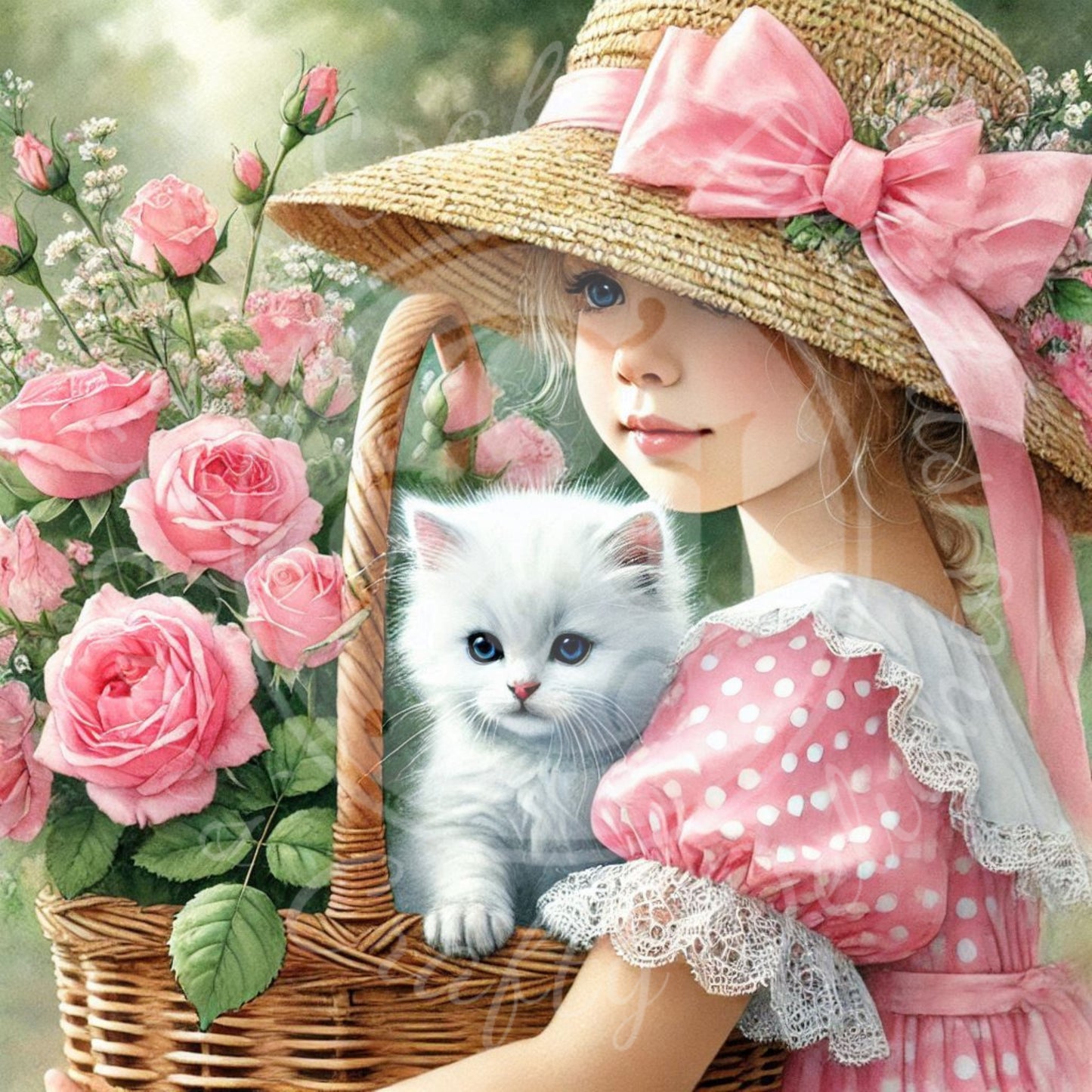 9 Spring Girl and Kitty in Pink