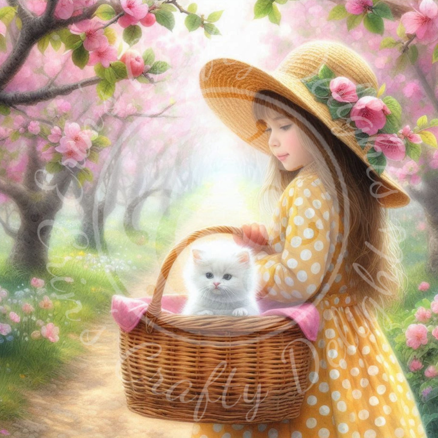 9 Spring Girl and Kitty in Yellow
