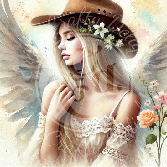 9 Sq Spring Cowgirl Angel 8x8 Printable