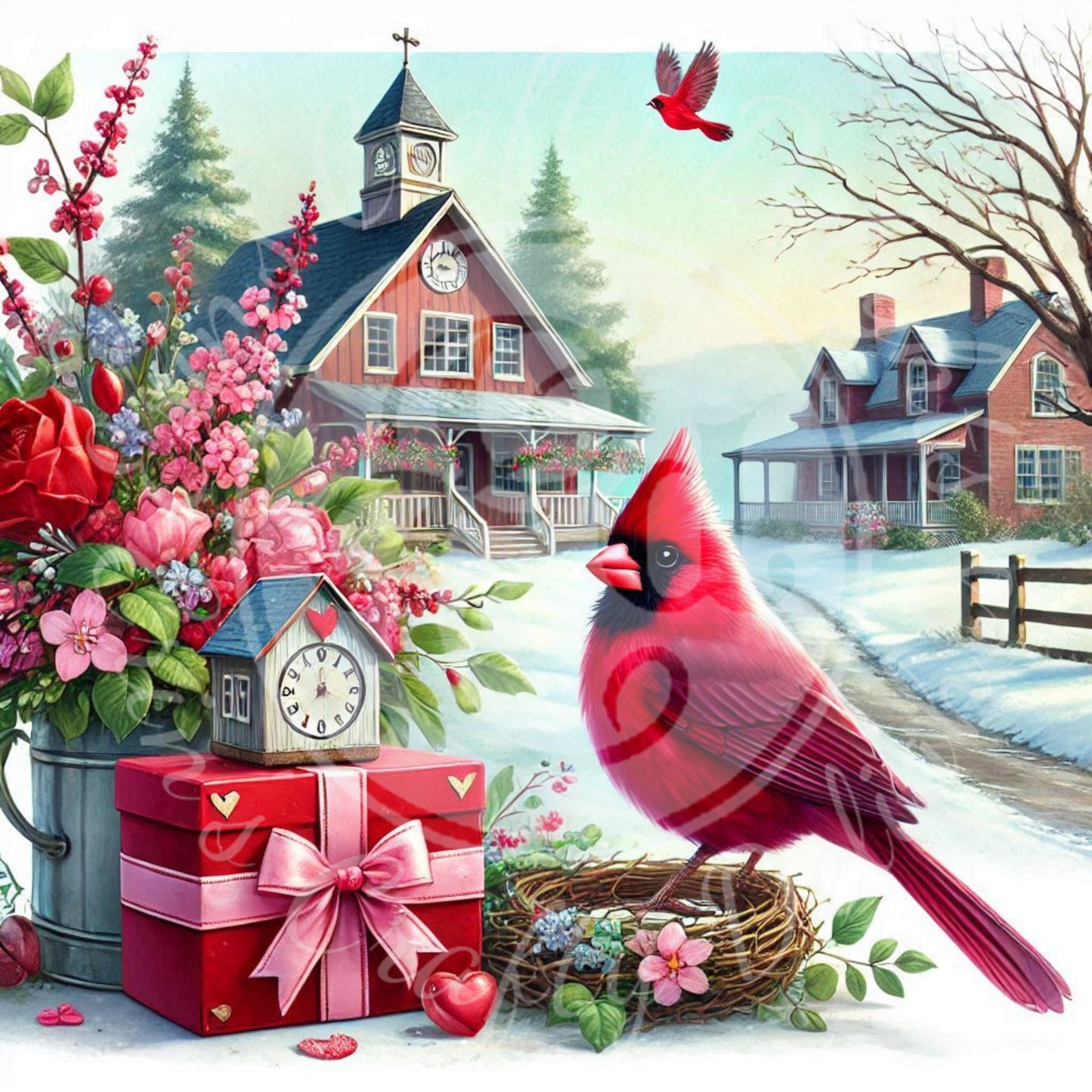9 Valentine Cardinal and Barn