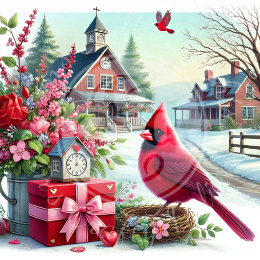 9 Valentine Cardinal and Barn