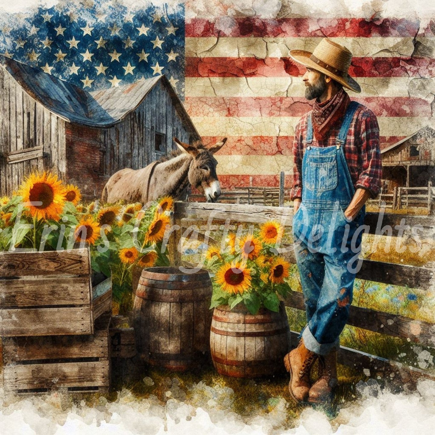 American Farmer and Donkeys Set