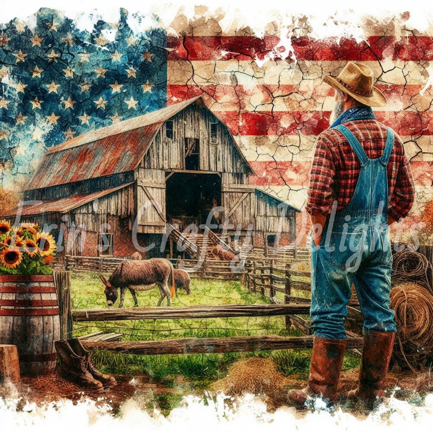 American Farmer and Donkeys Set