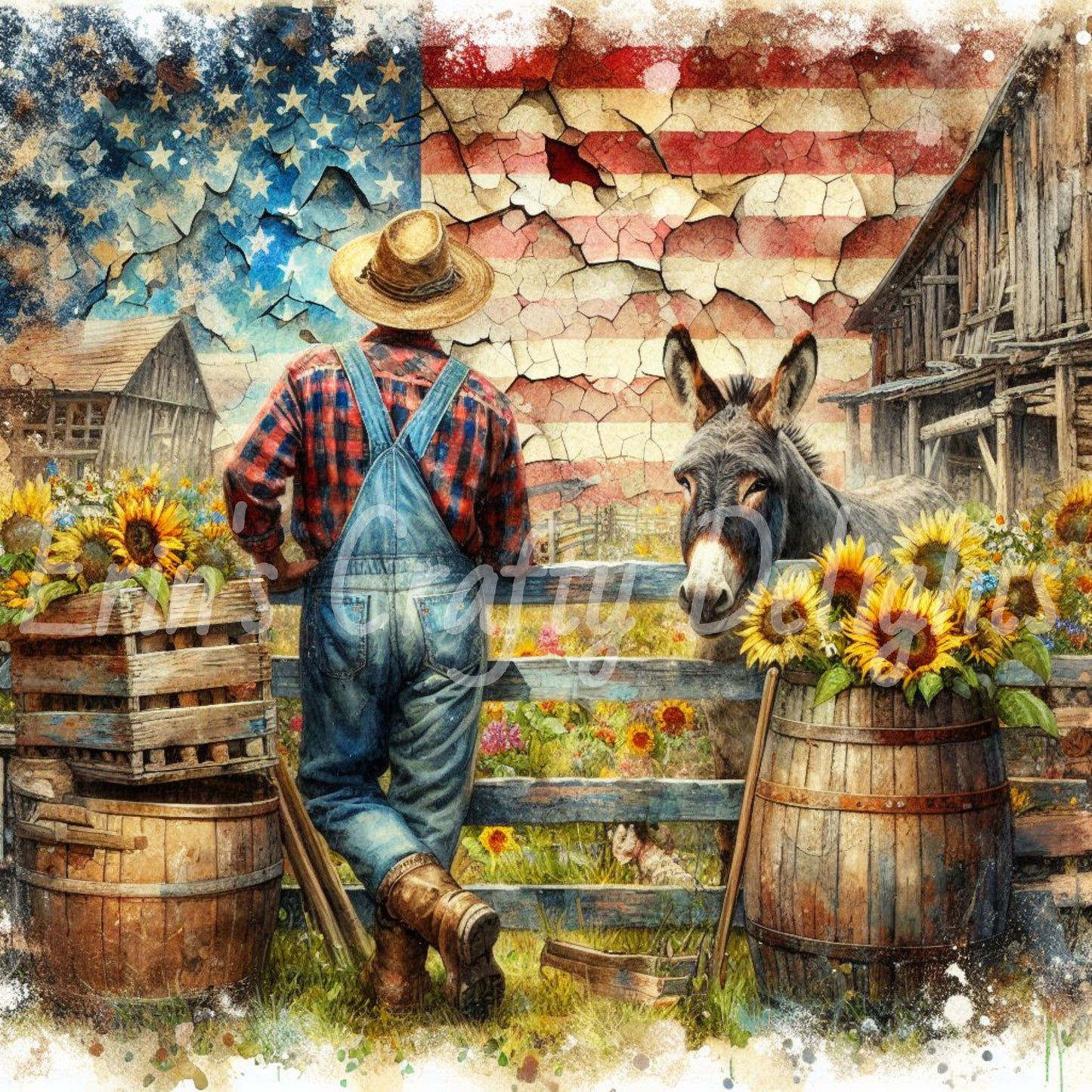 American Farmer and Donkeys Set