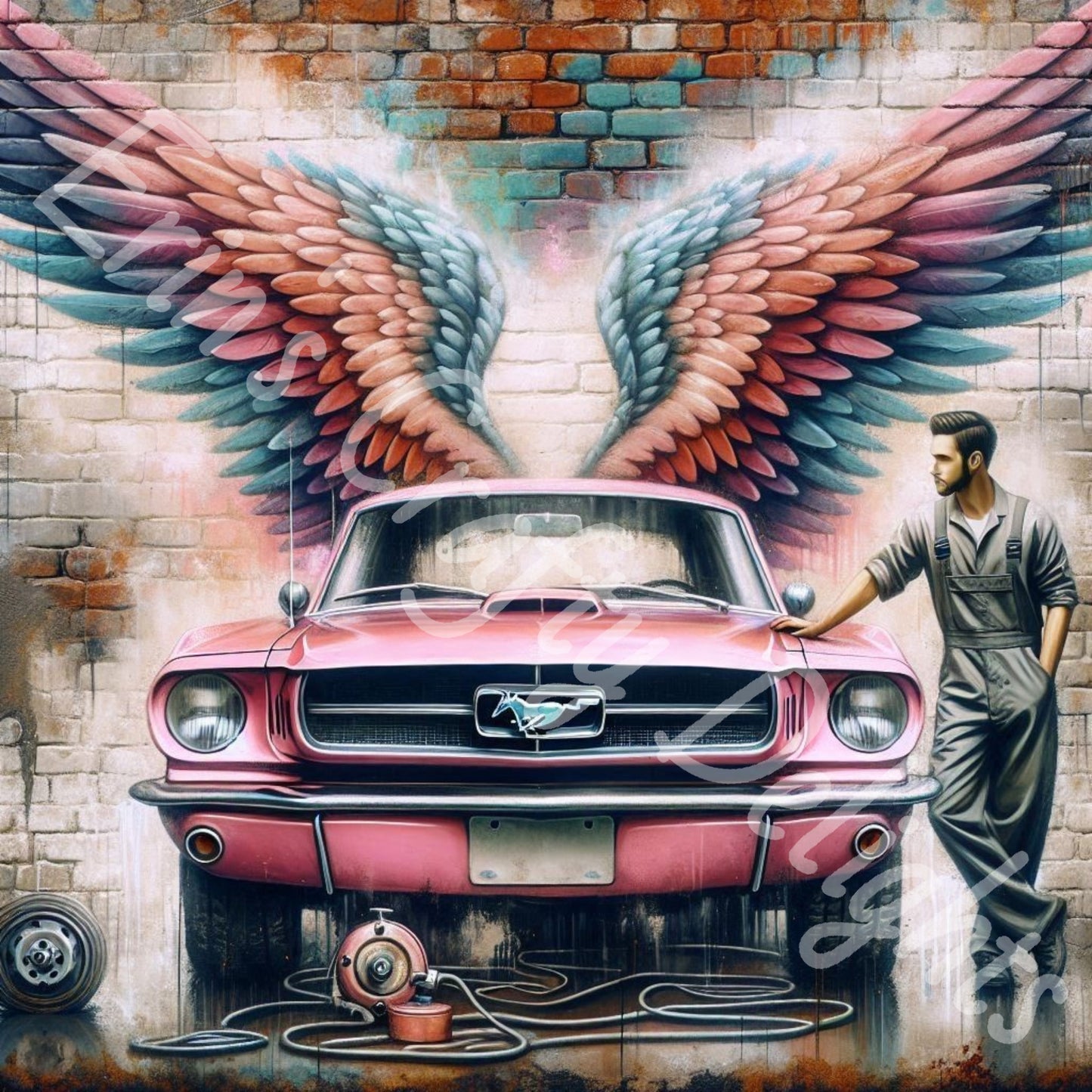 Vintage Angel Wing Pink Mustang 1