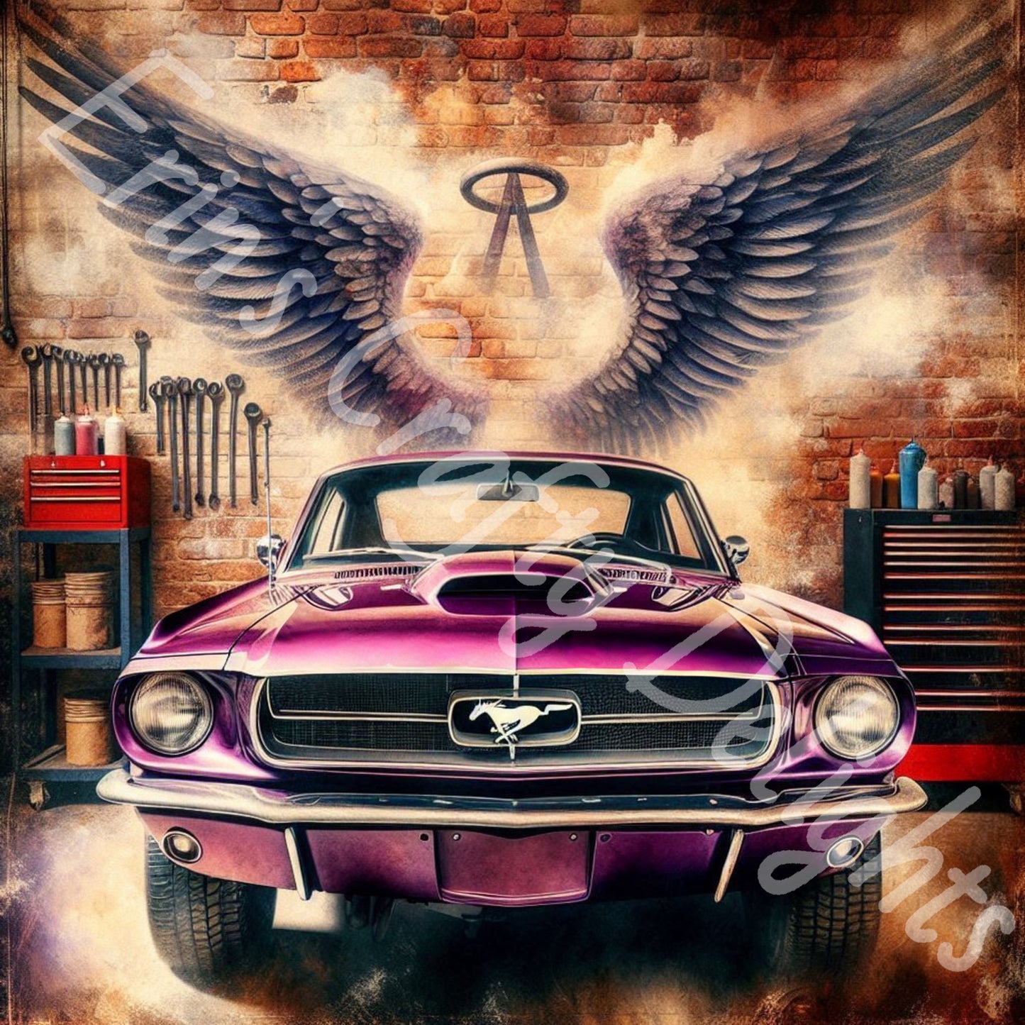 Vintage Angel Wing Purple Mustang 1
