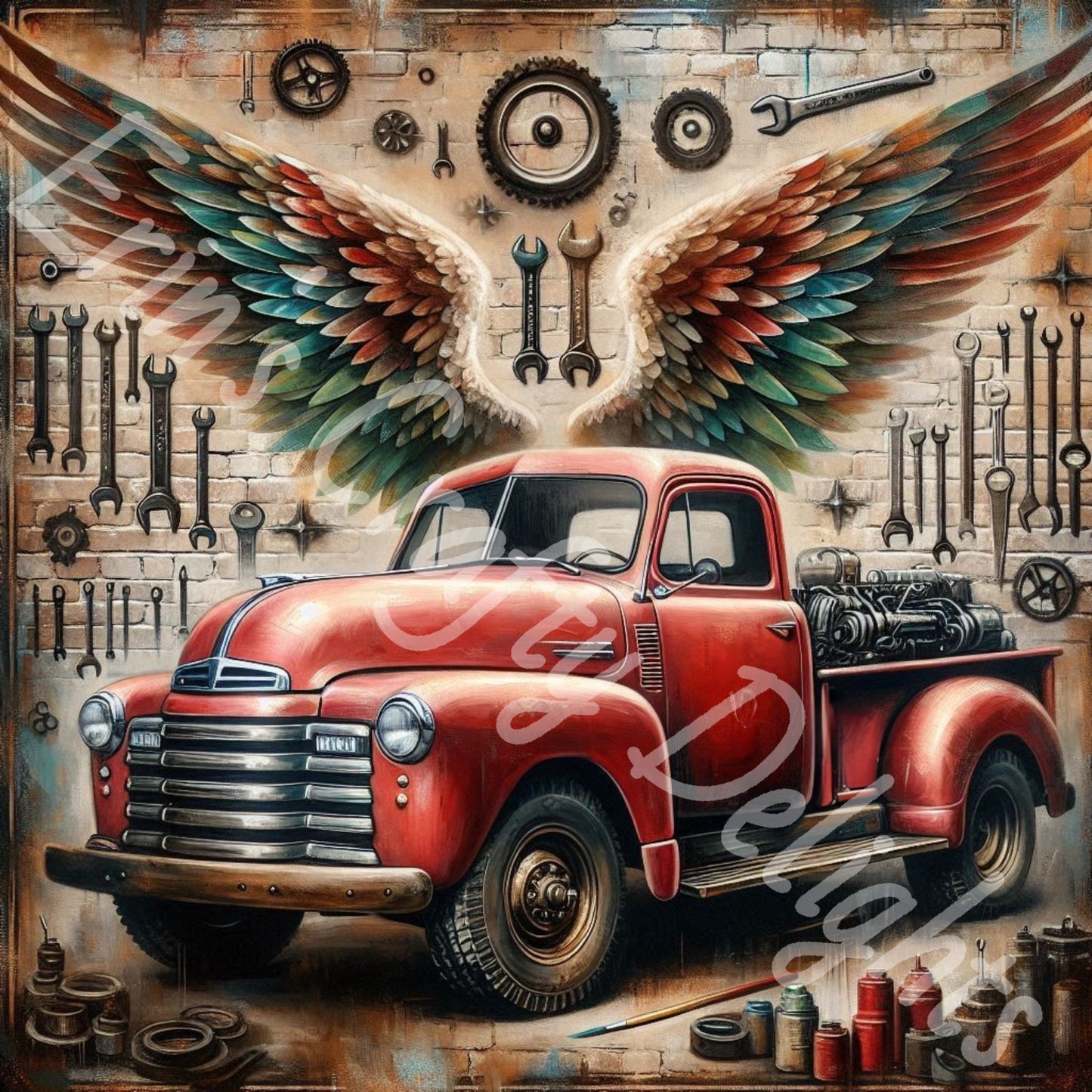 Vintage Angel Wing Red Truck 2