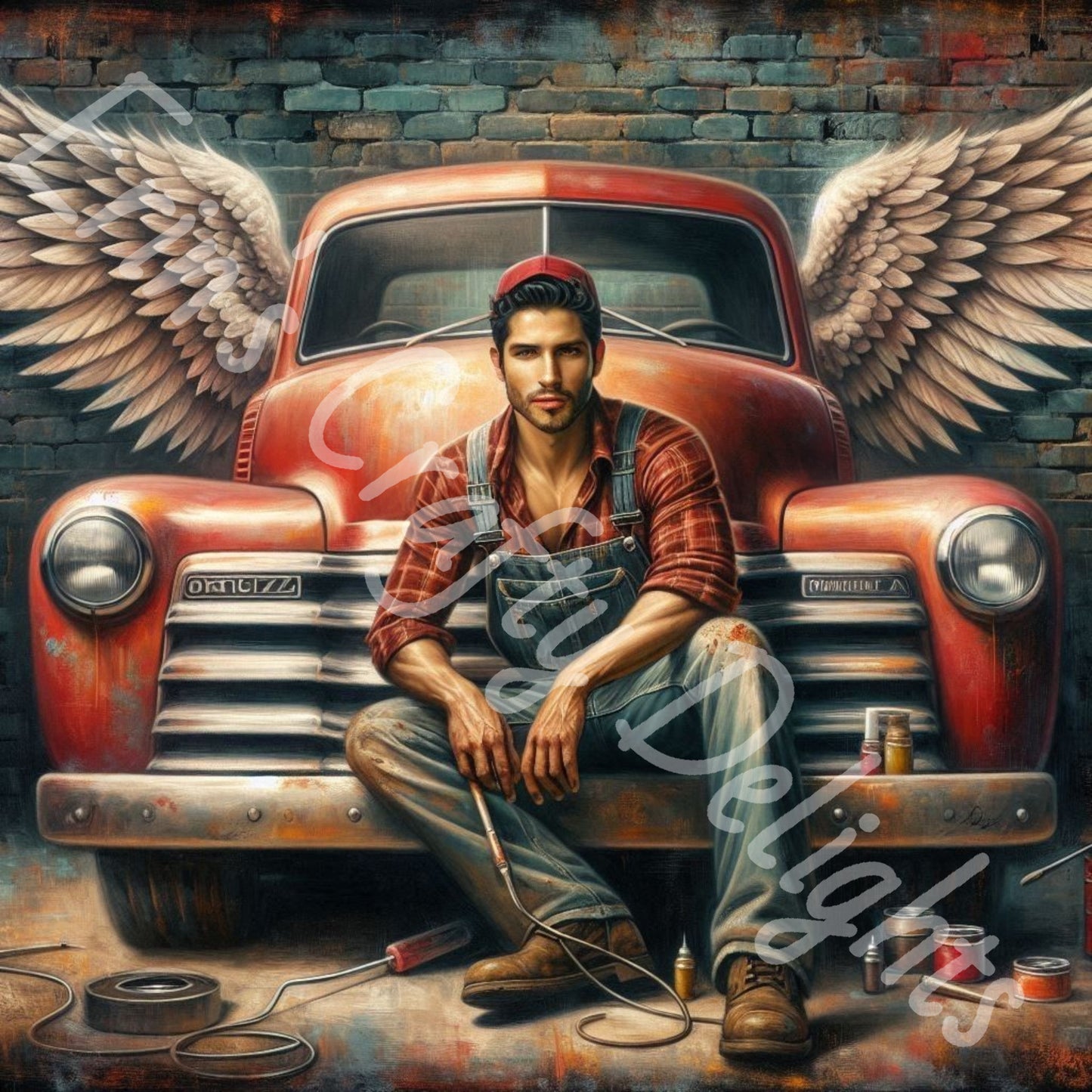 Vintage Angel Wing Red Truck 3