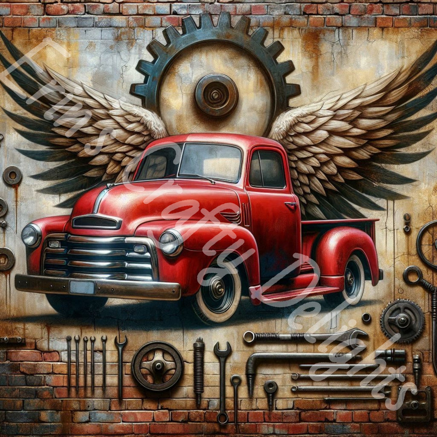Vintage Angel Wing Red Truck 5
