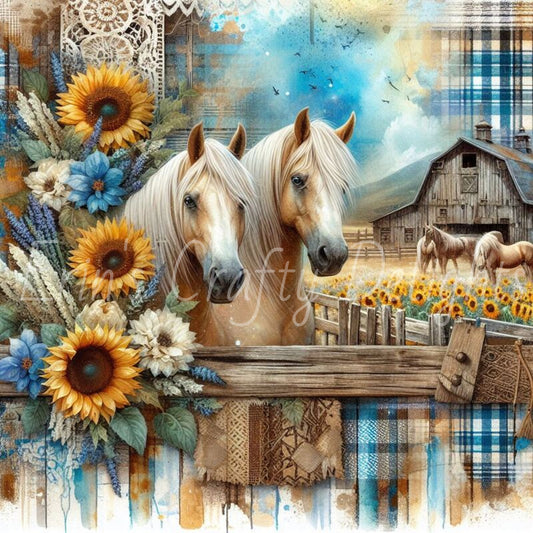 Blue and Brown Tartan Horses 1