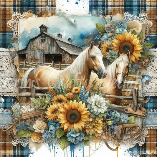 Blue and Brown Tartan Horses 2