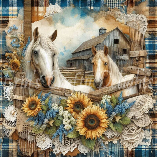 Blue and Brown Tartan Horses 3
