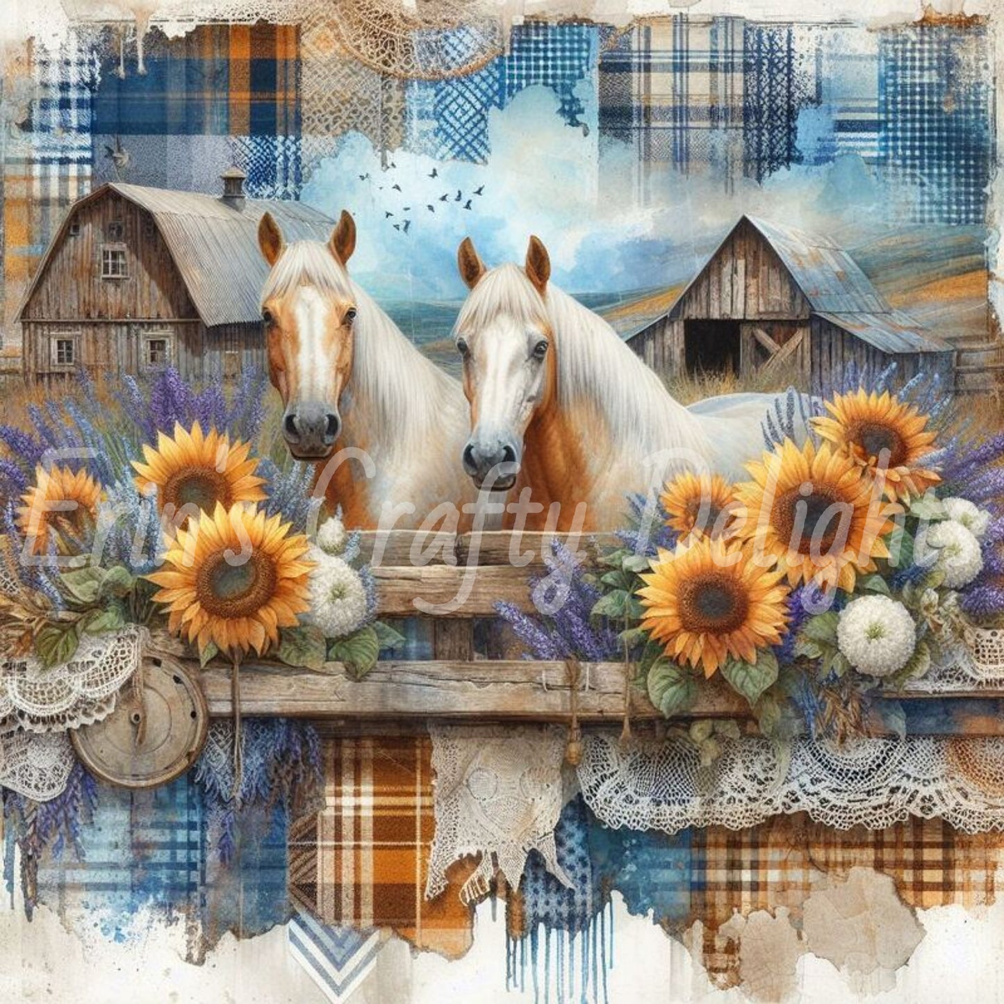 Blue and Brown Tartan Horses Set