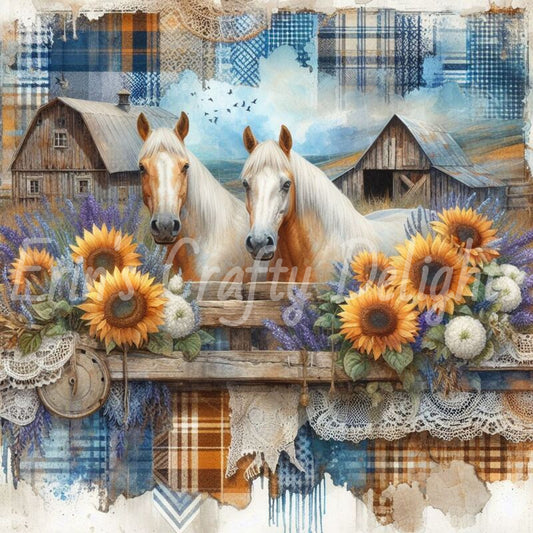 Blue and Brown Tartan Horses Set