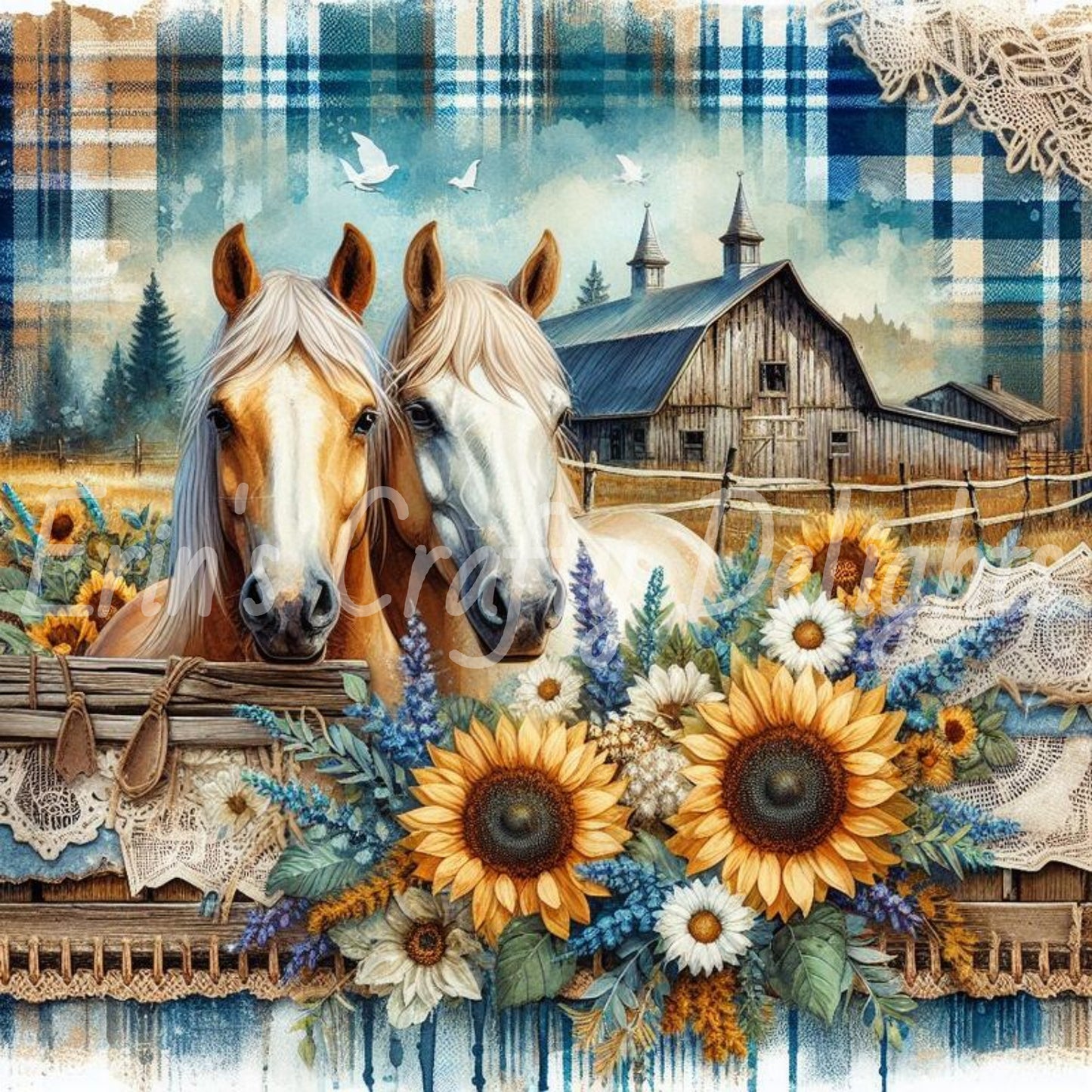 Blue and Brown Tartan Horses Set