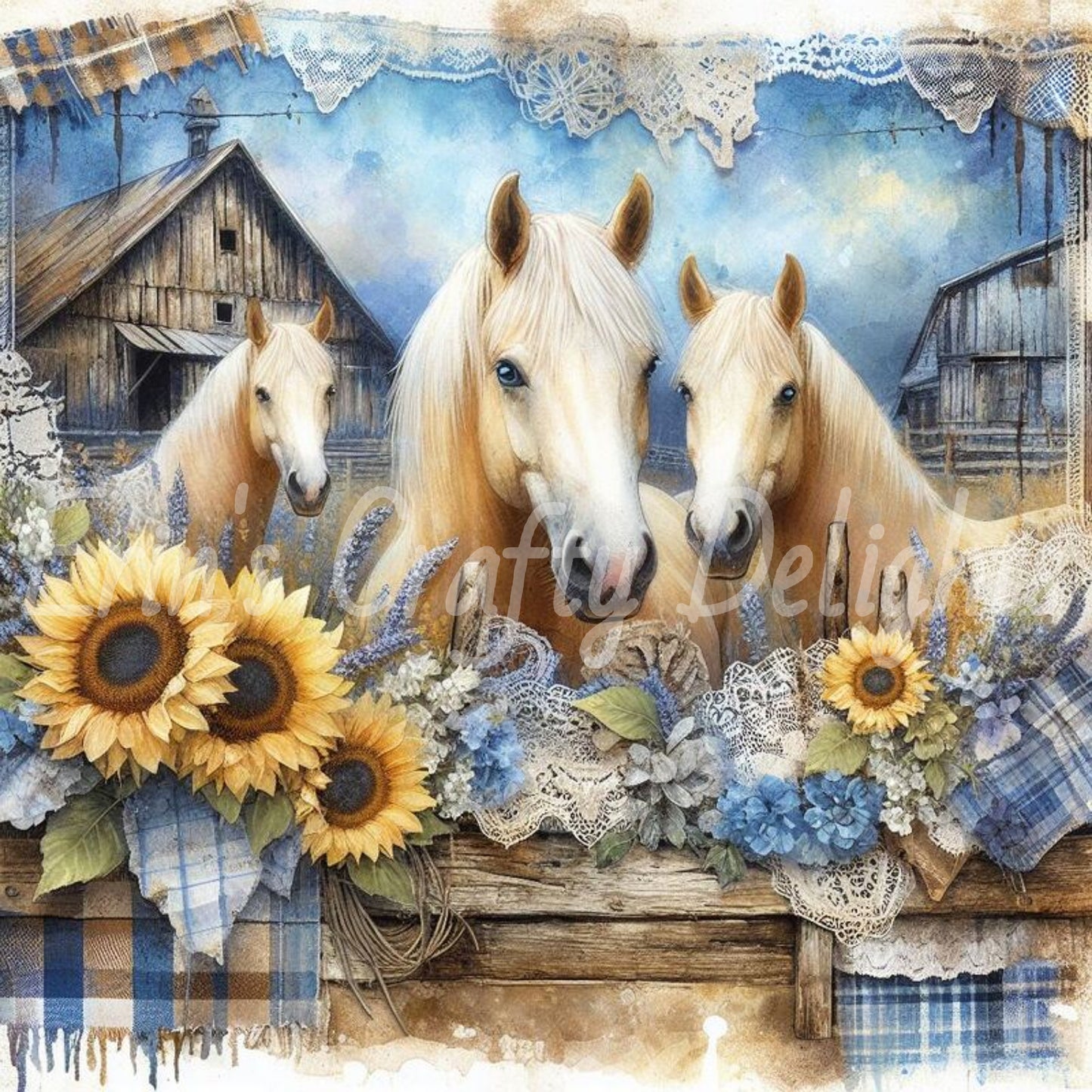 Blue and Brown Tartan Horses Set