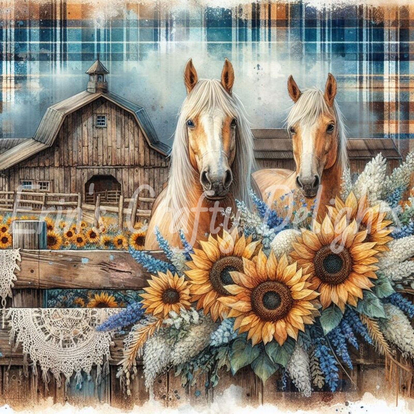 Blue and Brown Tartan Horses Set
