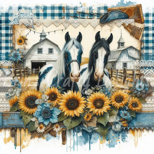 Blue Gingham Paint Horses 11
