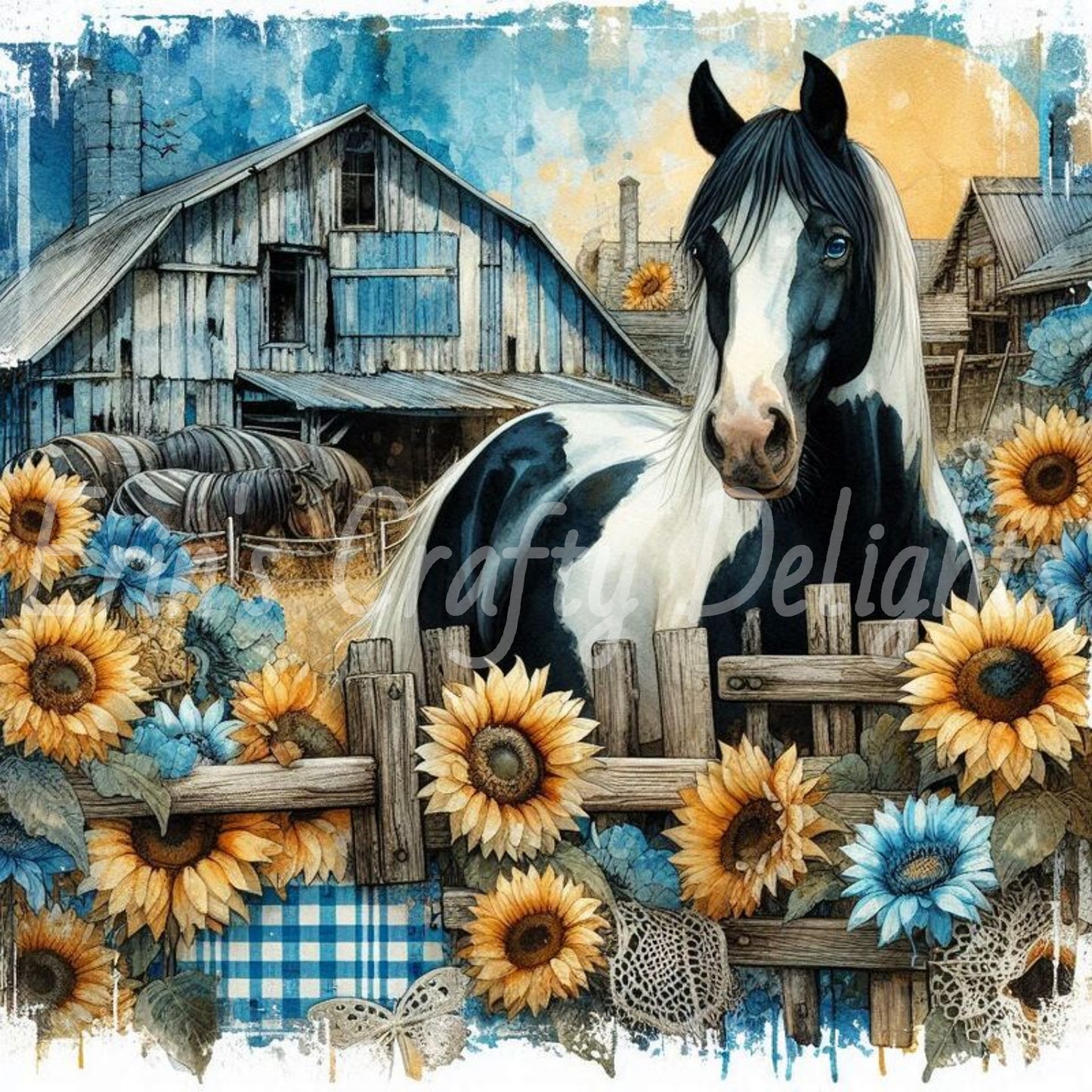 Blue Gingham Paint Horse 5