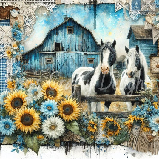 Blue Gingham Paint Horses 7
