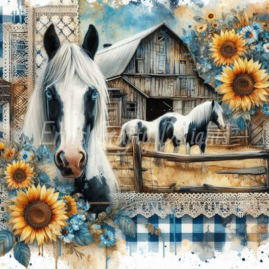 Blue Gingham Paint Horses 9