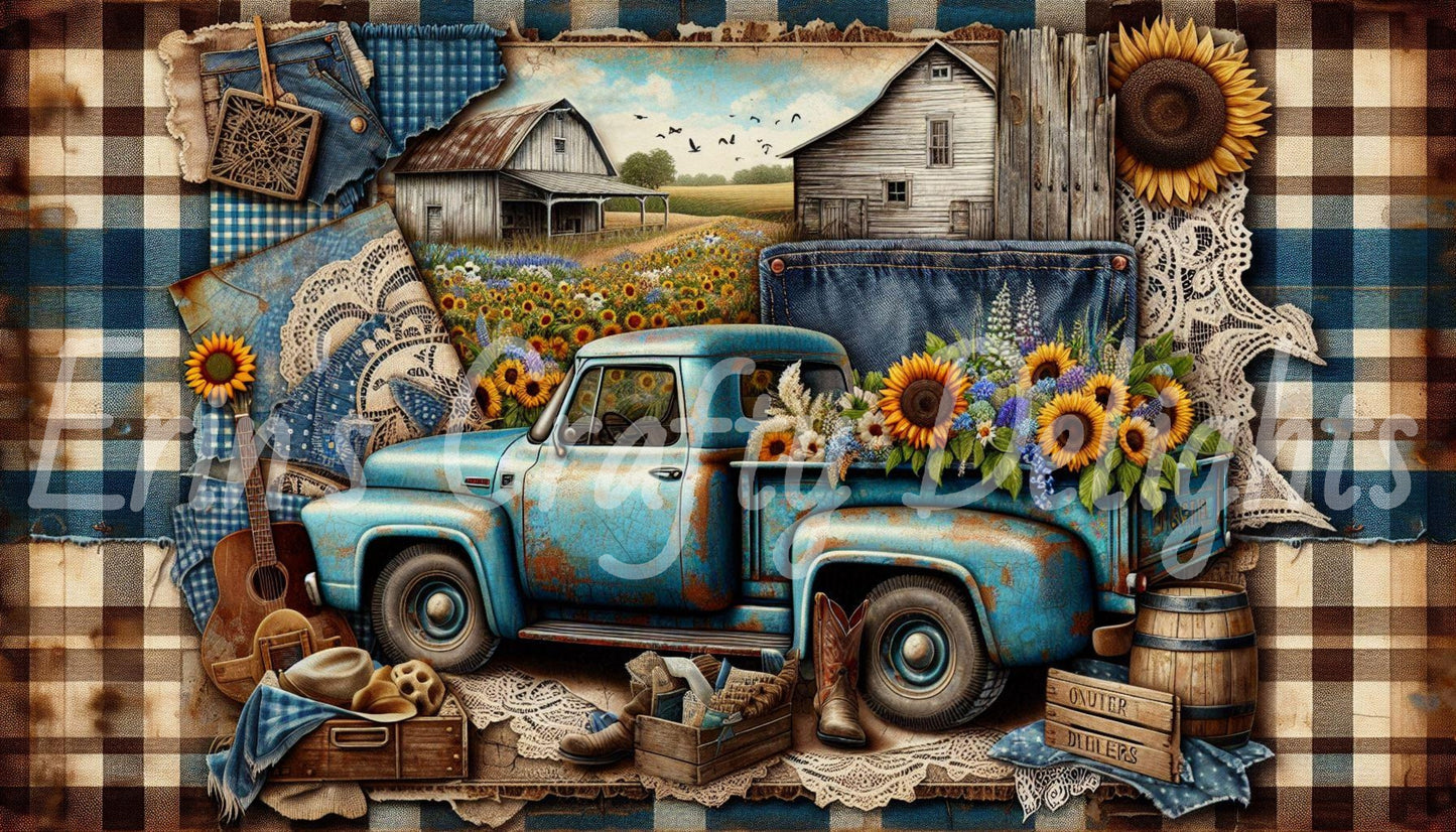 Blue Gingham Truck 1
