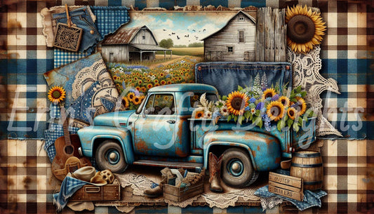 Blue Gingham Truck 1