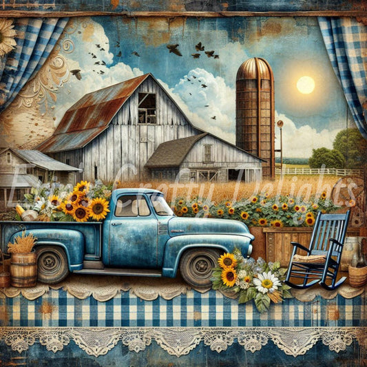 Blue Gingham Trucks Set 2