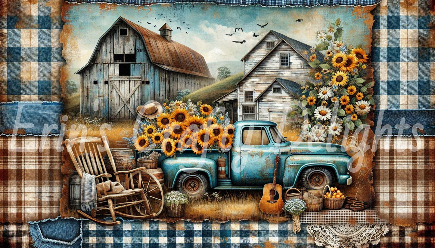 Blue Gingham Trucks Set 2