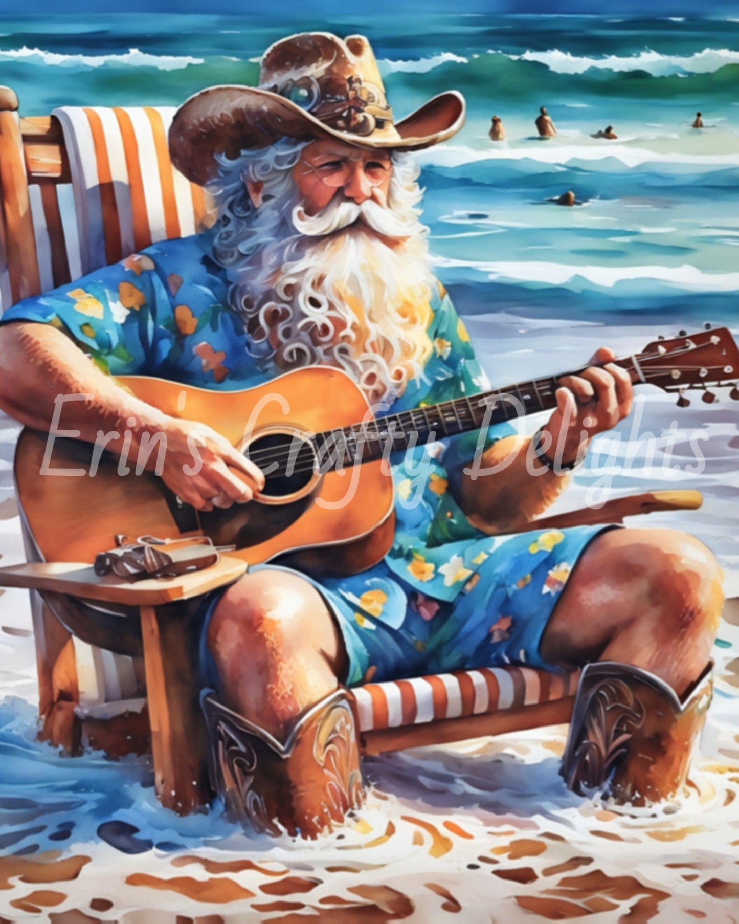 Beach Cowboy Santa & Guitar 1