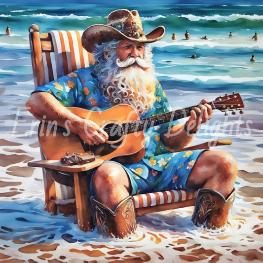 Beach Cowboy Santa & Guitar 1