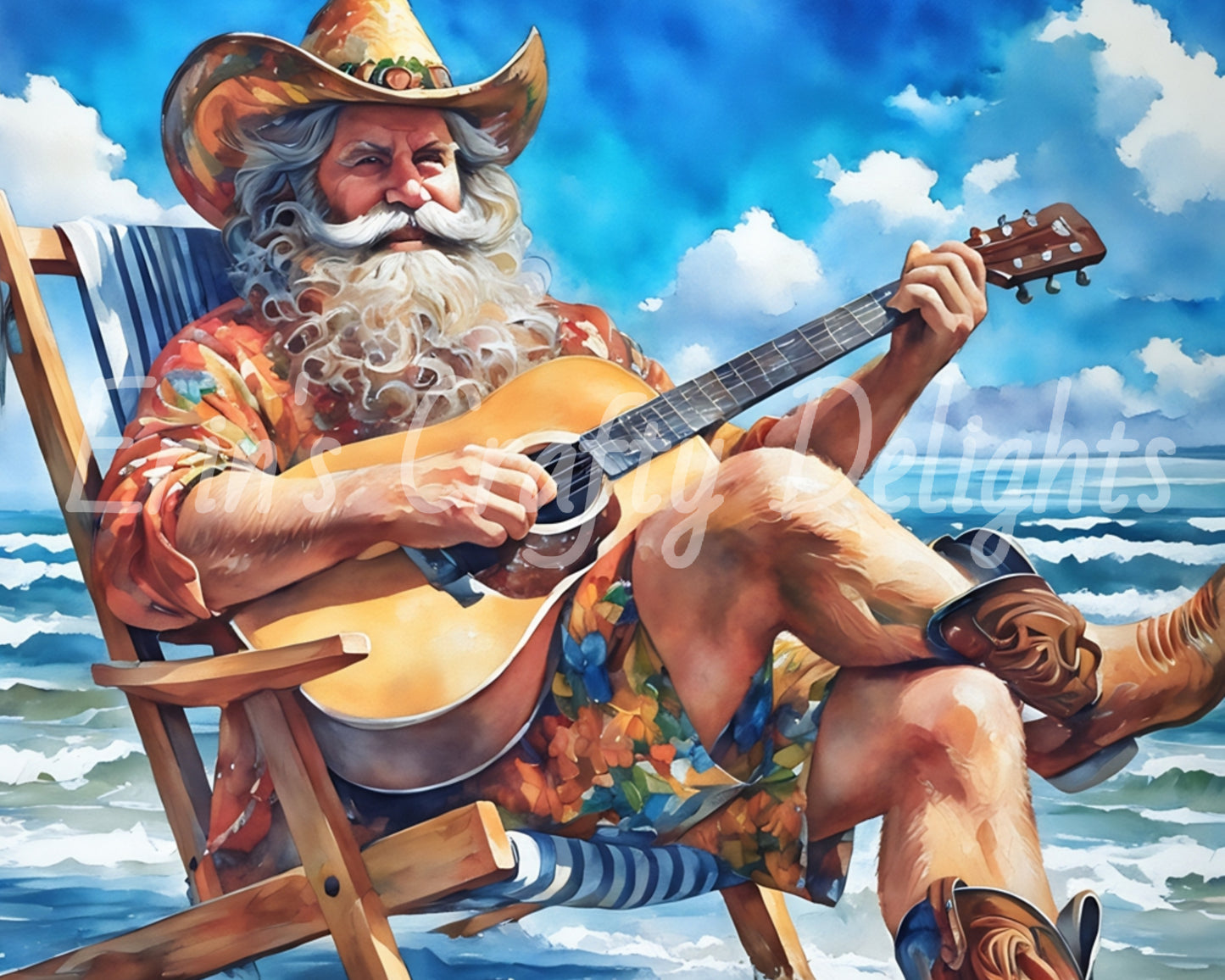Beach Cowboy Santa & Guitar 3