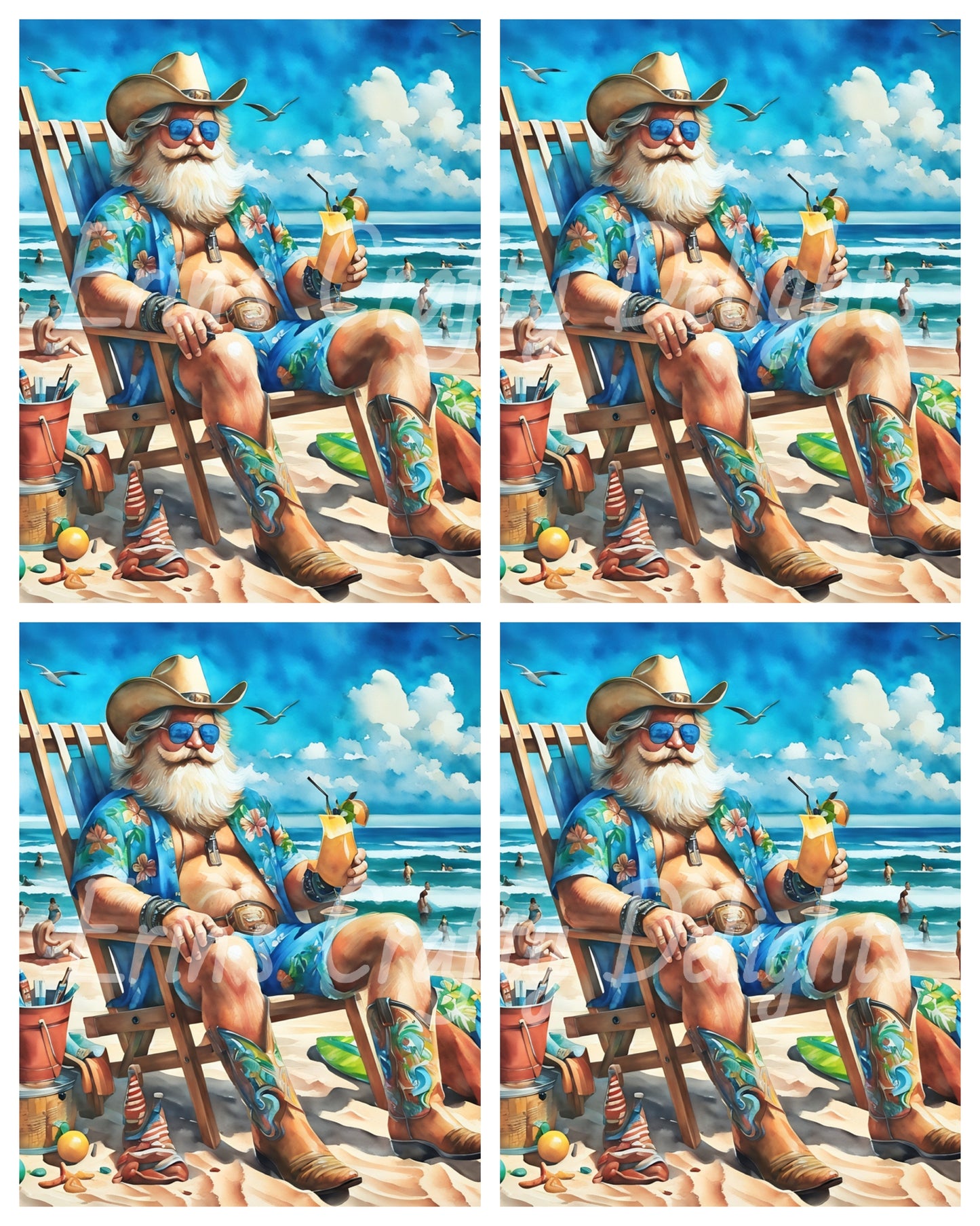 Beach Cowboy Santa & Surf Board 12
